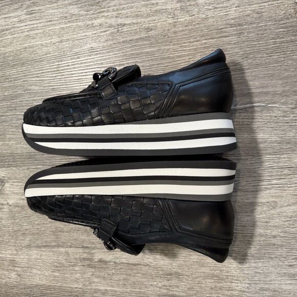 ✨SOFTWAVES Alanis Black perforated Leather Platform Loafers Chain New 38.5 - Picture 8 of 11